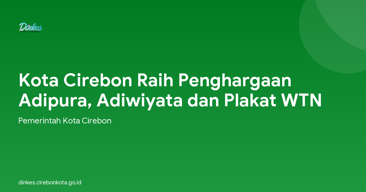 Kota Cirebon Raih Penghargaan Adipura, Adiwiyata dan Plakat WTN